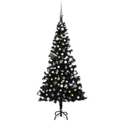 Arbre de Noël artificiel pré-éclairé et boules noir 180 cm PVC 558345558345