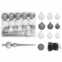 Arbre de Noël artificiel pré-éclairé et boules noir 180 cm PVC 558345558345