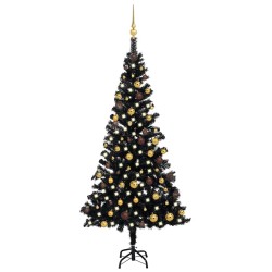 Arbre de Noël artificiel pré-éclairé et boules noir 180 cm PVC 558346558346