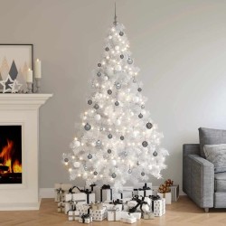 Demi-arbre de Noël artificiel pré-éclairé et boules blanc 210cm 558352558352