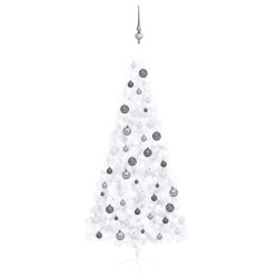 Demi-arbre de Noël artificiel pré-éclairé et boules blanc 210cm 558352558352