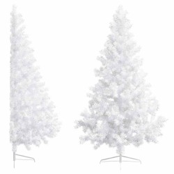 Demi-arbre de Noël artificiel pré-éclairé et boules blanc 210cm 558352558352