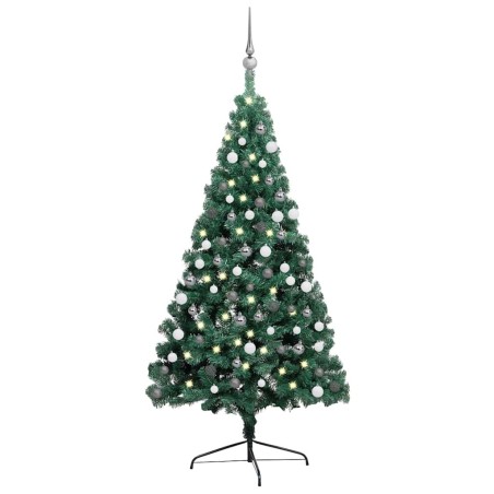 Demi-arbre de Noël artificiel pré-éclairé et boules vert 180 cm 558354558354