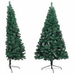 Demi-arbre de Noël artificiel pré-éclairé et boules vert 180 cm 558354558354