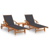 Chaises longues lot de 2 avec table et coussins Acacia solide 558356558356