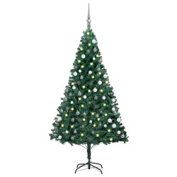 Arbre de Noël artificiel pré-éclairé et boules vert 150 cm PVC 558357558357
