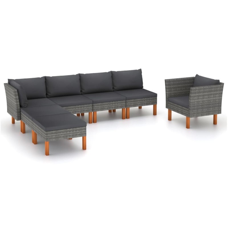 Salon de jardin 7 pcs Résine tressée et bois d'eucalyptus Gris 558364558364
