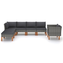Salon de jardin 7 pcs Résine tressée et bois d'eucalyptus Gris 558364558364