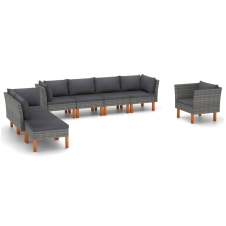 Salon de jardin 8 pcs Résine tressée et bois d'eucalyptus Gris 558366558366