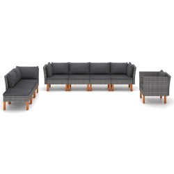 Salon de jardin 8 pcs Résine tressée et bois d'eucalyptus Gris 558366558366