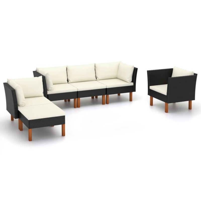 Salon de jardin 6 pcs Résine tressée et bois d'eucalyptus Noir 558367558367