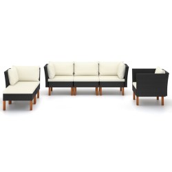 Salon de jardin 6 pcs Résine tressée et bois d'eucalyptus Noir 558367558367