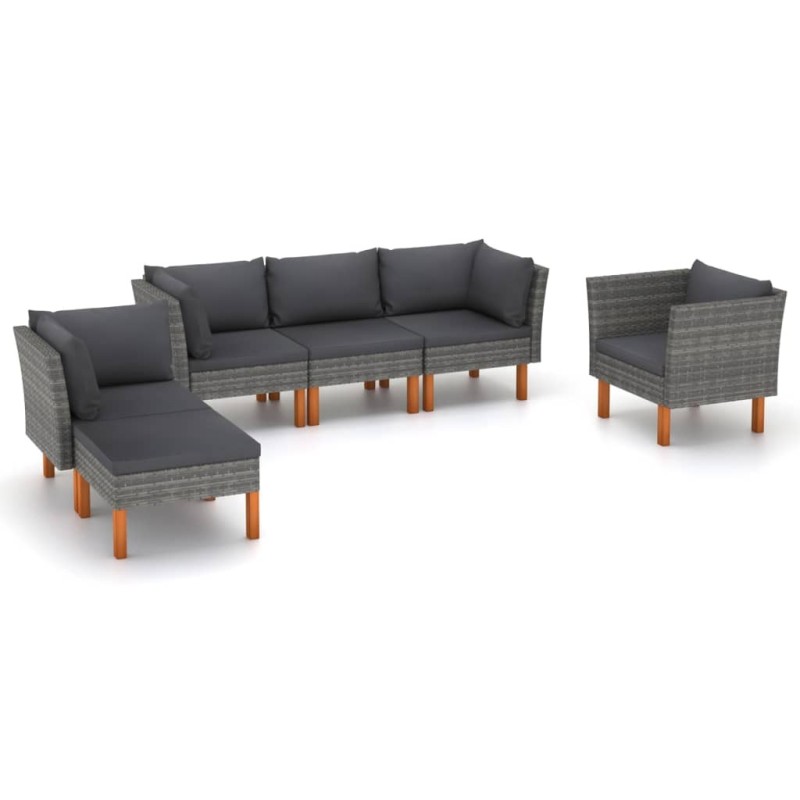 Salon de jardin 6 pcs Résine tressée et bois d'eucalyptus Gris 558368558368