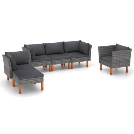 Salon de jardin 6 pcs Résine tressée et bois d'eucalyptus Gris 558368558368