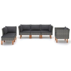 Salon de jardin 6 pcs Résine tressée et bois d'eucalyptus Gris 558368558368
