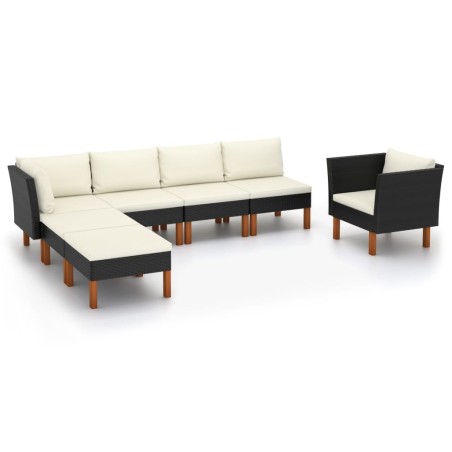 Salon de jardin 7 pcs Résine tressée et bois d'eucalyptus Noir 558371558371