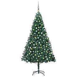 Arbre de Noël artificiel pré-éclairé et boules vert 210 cm PVC 558373558373