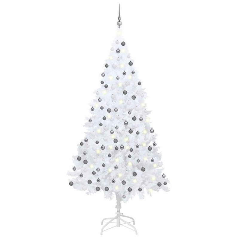 Arbre de Noël artificiel pré-éclairé et boules blanc 210 cm PVC 558375558375