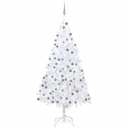 Arbre de Noël artificiel pré-éclairé et boules blanc 210 cm PVC 558375558375
