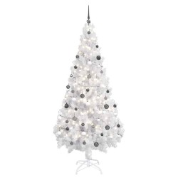 Arbre de Noël artificiel pré-éclairé et boules blanc 180 cm PVC 558376558376