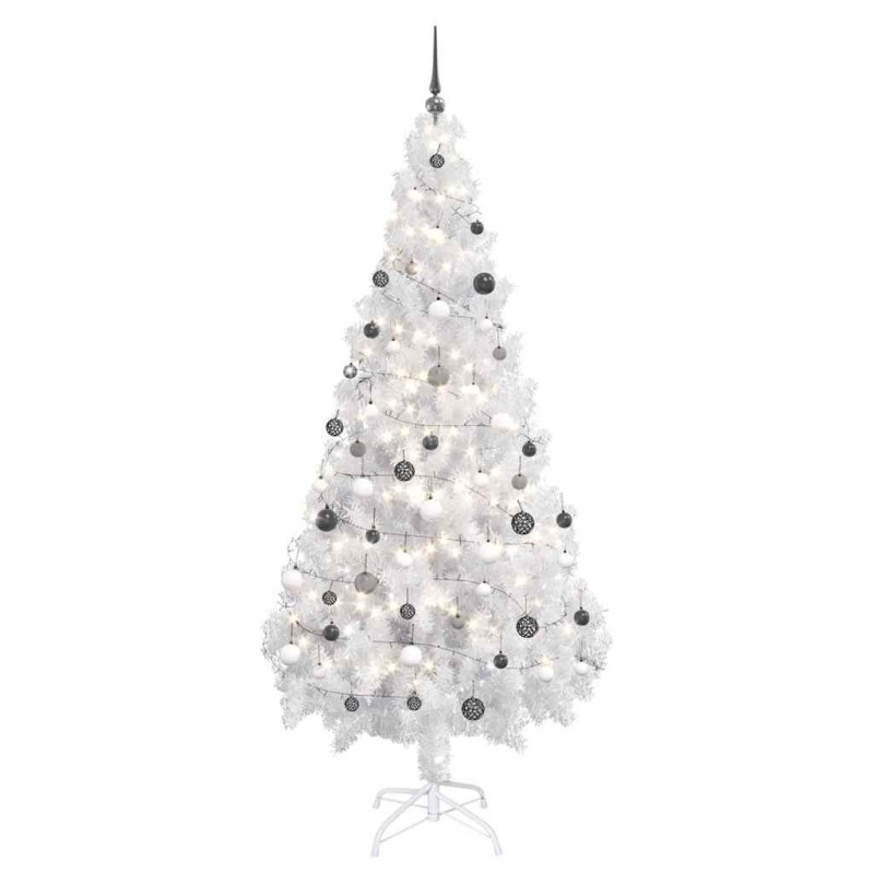 Arbre de Noël artificiel pré-éclairé et boules blanc 180 cm PVC 558376558376