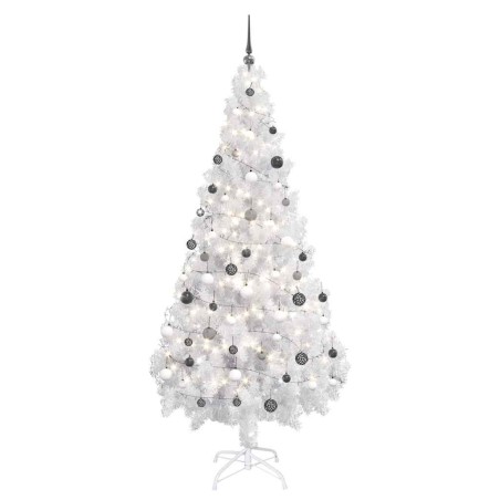 Arbre de Noël artificiel pré-éclairé et boules blanc 180 cm PVC 558376558376