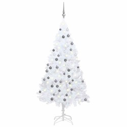 Arbre de Noël artificiel pré-éclairé et boules blanc 120 cm PVC 558377558377