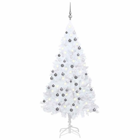 Arbre de Noël artificiel pré-éclairé et boules blanc 120 cm PVC 558377558377