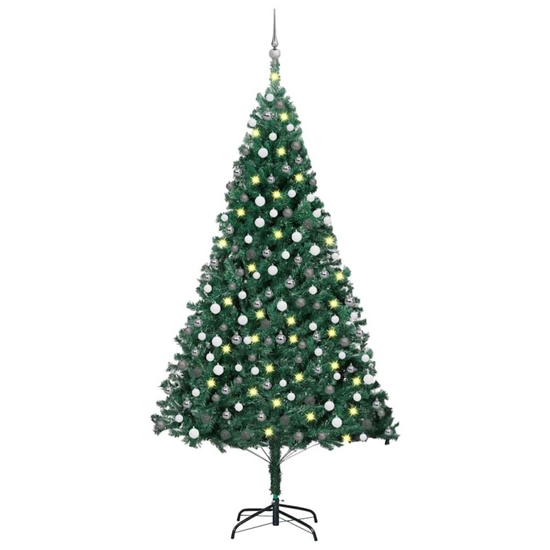 Arbre de Noël artificiel pré-éclairé et boules vert 240 cm 558379558379