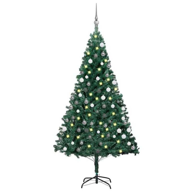 Arbre de Noël artificiel pré-éclairé et boules vert 180 cm PVC 558380558380