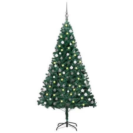 Arbre de Noël artificiel pré-éclairé et boules vert 180 cm PVC 558380558380