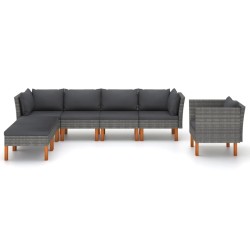Salon de jardin 7 pcs Résine tressée et bois d'eucalyptus Gris 558384558384