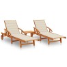 Chaises longues lot de 2 avec table et coussins Acacia solide 558386558386