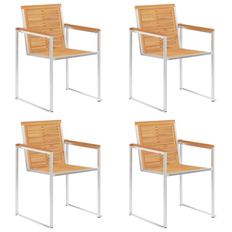 Chaises de jardin lot de 4 bois teck solide et acier inoxydable 558388558388