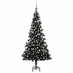 Arbre de Noël artificiel pré-éclairé et boules noir 210 cm PVC 558392558392