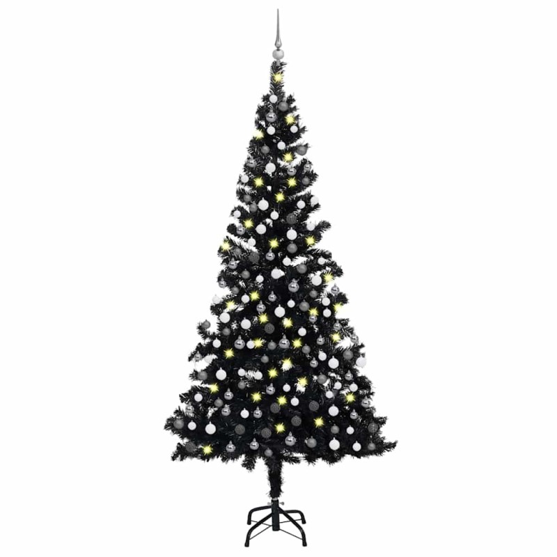 Arbre de Noël artificiel pré-éclairé et boules noir 210 cm PVC 558392558392