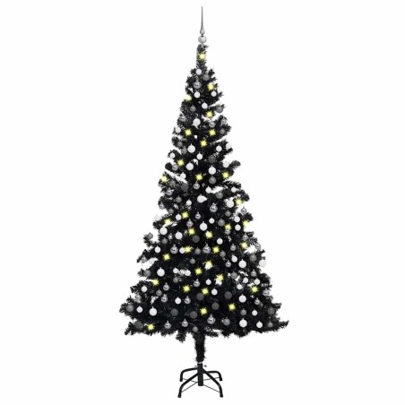 Arbre de Noël artificiel pré-éclairé et boules noir 210 cm PVC 558392558392