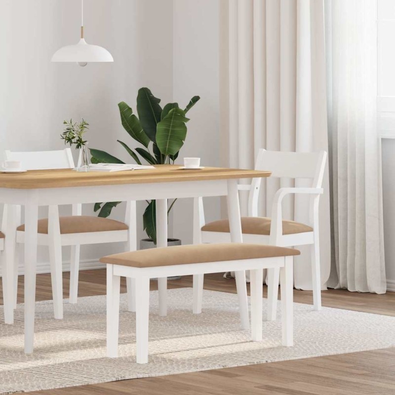 Banc 90 cm blanc bois massif caoutchouc 558445558445