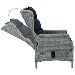 Chaise inclinable de jardin coussins Résine tressée Gris clair 558513558513