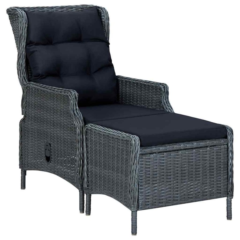 Chaise inclinable de jardin tabouret résine tressée gris foncé 558527558527