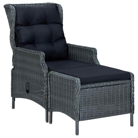Chaise inclinable de jardin tabouret résine tressée gris foncé 558527558527