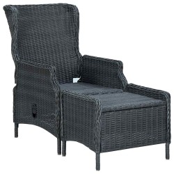Chaise inclinable de jardin tabouret résine tressée gris foncé 558527558527
