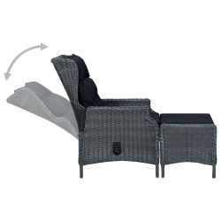 Chaise inclinable de jardin tabouret résine tressée gris foncé 558527558527