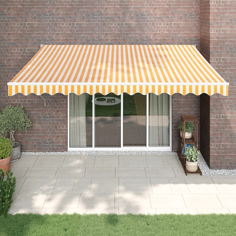 Auvent rétractable jaune et blanc 4,5x3 m tissu et aluminium 558566558566