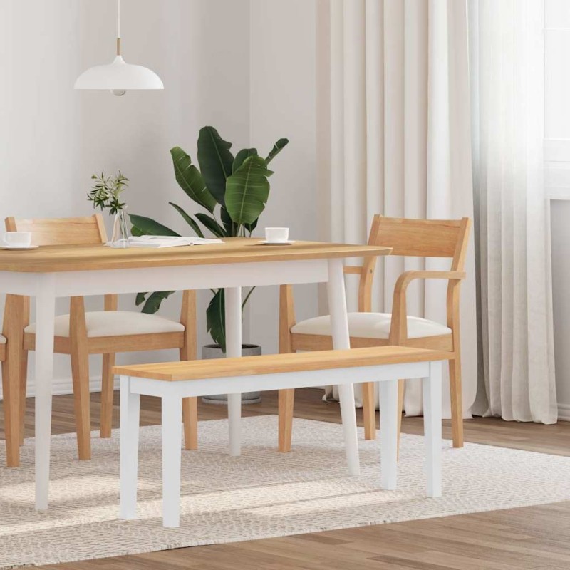 Banc 110 cm blanc bois massif caoutchouc 558604558604