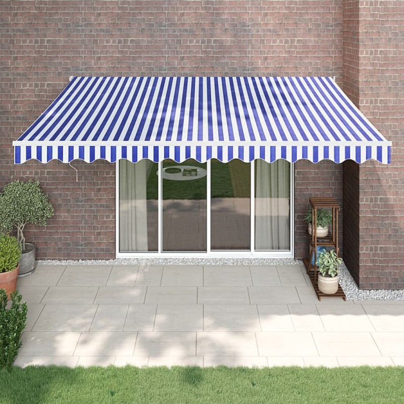 Auvent rétractable automatique bleu et blanc 4,5x3 m 558622558622