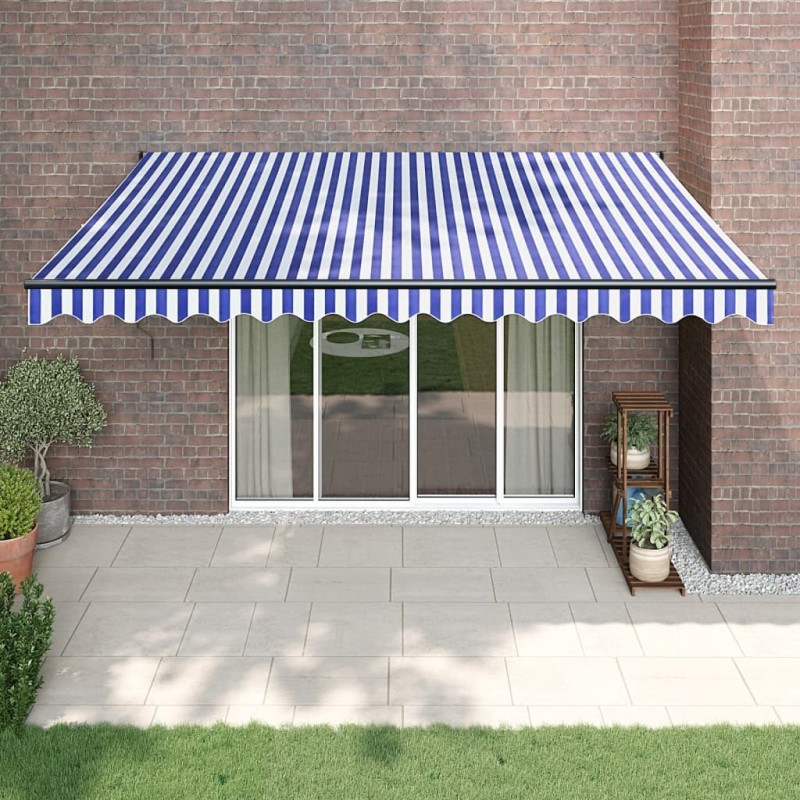 Auvent rétractable automatique bleu et blanc 4,5x3 m 558623558623