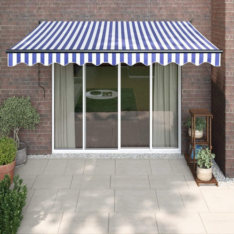 Auvent rétractable automatique bleu et blanc 3x2,5 m 558633558633
