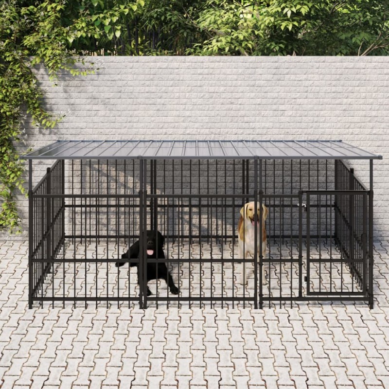 Chenil d'extérieur avec toit pour chiens Acier 3,75 m² 558695558695