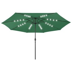 Parasol de jardin avec lumières LED et mât en métal 400 cm vert 558700558700